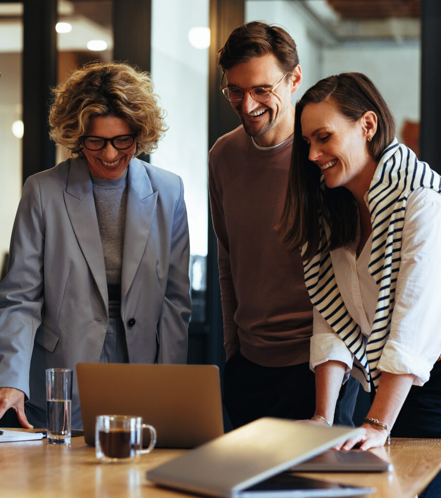 Successful business team connecting with their clients on a video call